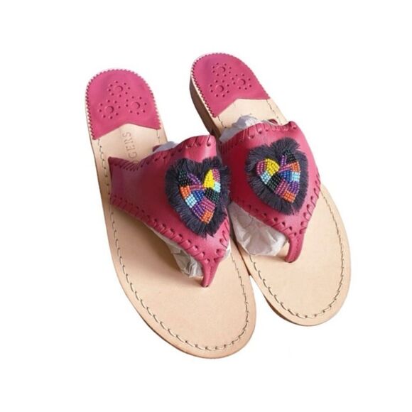Jack Rogers Beaded Icon Leather Sandal Pink Multicolor Bead Women’s US Size 7.5 - Picture 2 of 9